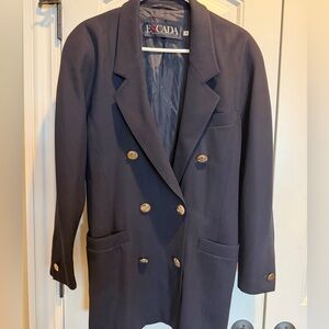 Escada Women's Oversized Navy Blazer Silver Buttons 100% New Wool Size 38 8 M